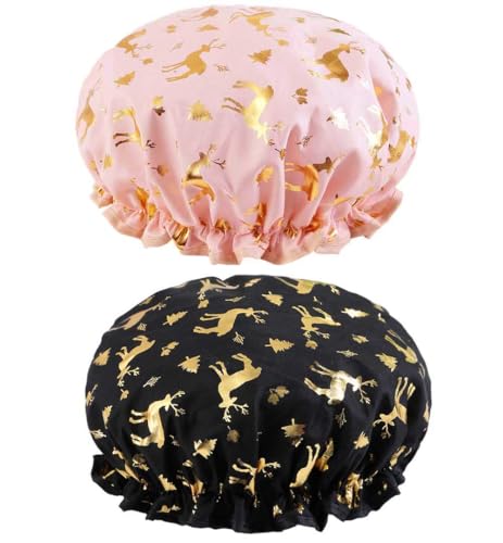 Badekappen, elastisches Band, wasserdicht, Duschhauben mit gerüschtem Rand, die Ohren bedecken, hält Haare trocken, Küche, öldichte Kappe für Mädchen und Frauen (Tierdruck) von Yiapinn