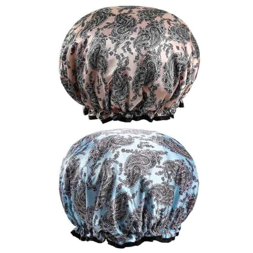 Badekappen, elastisches Band, wasserdicht, Duschhauben mit gerüschtem Rand, die Ohren bedecken, hält das Haar trocken, Küche, öldichte Kappe für Mädchen und Frauen (Paisley) von Yiapinn