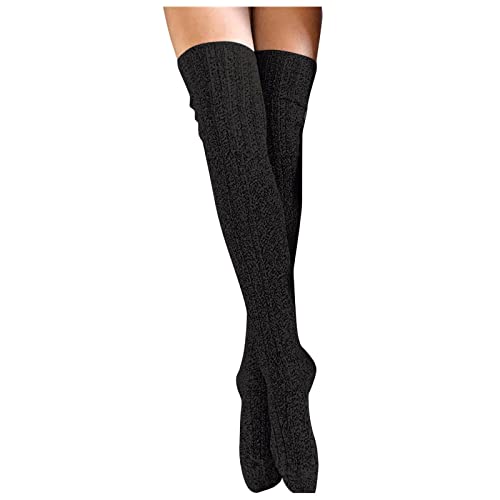 Yiartion Damen Winter StrickstrümpfeDicke Warme Socken Kuschel Lang Stiefelstrumpf hoch Lange Gestreifte Socken Kniestrümpfe Overknee Strümpfe Bodensocken Oberschenkelhohe Socken (Schwarz4 One) von Yiartion