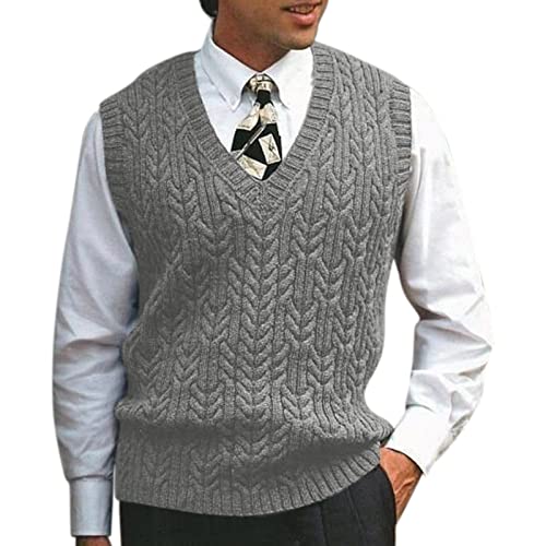 Yiartion Gestrickt Weste Männer Ärmellose Vest Feinstrick Einfarbig Zopfpullover Slim Fit V-Ausschnitt Pullunder Herbst Winter Ärmellose Business West Classic Tanktop Freizeit Strickweste von Yiartion