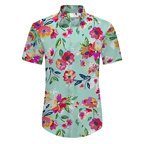 Yiartion Hemd Herren Blau Muster Benutzerdefiniertes Logo Herren-Hawaii-Hemden-Sets, kurzärmliges, lässiges Button-Down-Strandblumenhemd und Shorts, Anzüge, Herren-Badehose mit Hut Hemd Stoff Herren von Yiartion