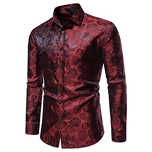 Yiartion Herren Langarmhemd Volksbrauch Rose Drucken Hemden Slim Fit Freizeithemd Fashion Revers Business ArbeitsHemd Longsleeve Männer Langärmeliges Geschäft Langarm Strickjacke von Yiartion