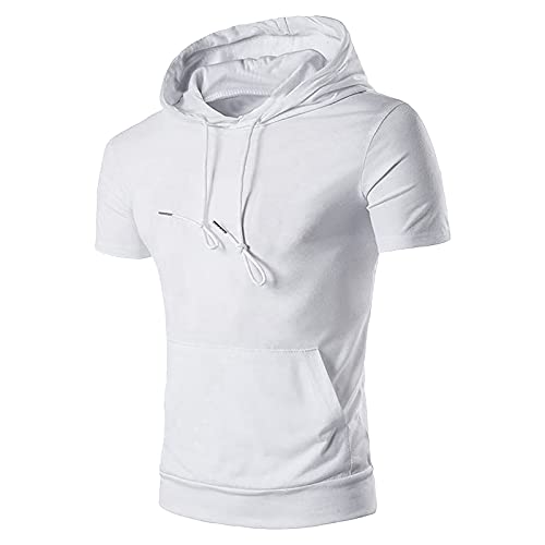 Yiartion Hoodie Herren T-Shirt Sommer Kurzarm mit Kapuze Shirts Mode Einfarbig Muscle Shirt Sweatshirt Männer Sportshirt Hoody Workout Sport Fitness Kapuzenpullover Freizeithemden Tops Bluse von Yiartion