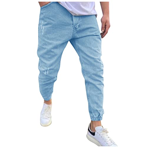 Yiartion Jeans Herren Einfarbig Röhrenjeans Destroyed Löchern Jeanshosen Used Look Wasserwäsche Denim Hose Herrenjeans Slim Fit Denimhosen Sporthose Jeanshose Stretch Denim Männer Jeans-Hose von Yiartion