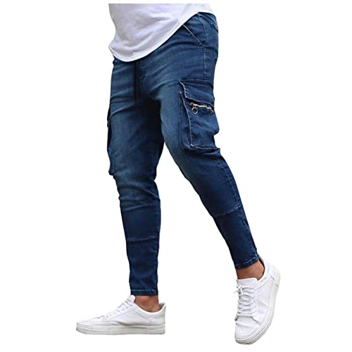 Yiartion Jeans Herren Einfarbig Röhrenjeans Destroyed Löchern Jeanshosen Used Look Wasserwäsche Denim Hose Herrenjeans Slim Fit Denimhosen Sporthose Jeanshose Stretch Denim Männer Jeans-Hose von Yiartion