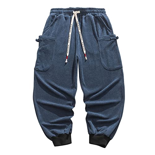 Yiartion Jogginghose Herren Slim Fit Lang Cordhose Baggy Casual Heimhose Elastische Taille Kordelzug Sporthose Outdoor Fitness Laufhose mit Taschen Cord Sweatpants Freizeithosen Trainingshose von Yiartion