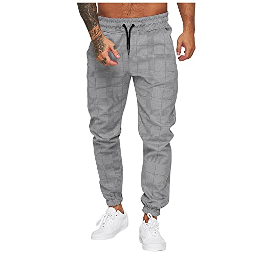 Yiartion Jogginghose Herren klassisch Kariert Freizeithosen Elastische Taille Kordelzug Sporthose Lang Heimhose Loose Bequeme Trainingshose Fitnesshose Fashion Check Knöchelhose Trousers von Yiartion