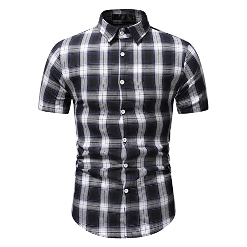 Yiartion Kurzarmhemden Herren Slim Fit Kariert Arbeitshemd Freizeithemd Poloshirts Vintage Karo Hemden Button Down Henley Shirts Dünne Casual Check Kurzarmshirt Coole Atmungsaktiv Sommerhemd von Yiartion