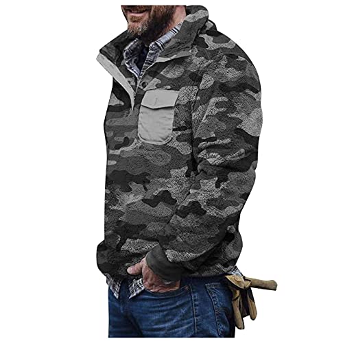 Yiartion Pullover Herren ohne Kapuze Plüschmantel Teddy Fleece Sweatshirt Mantel Revers Camouflage Flauschige Plüsch Sweatjacke Fleecepullover Dicke Warm Rollkragenpulli Oberteile Winterjacke von Yiartion