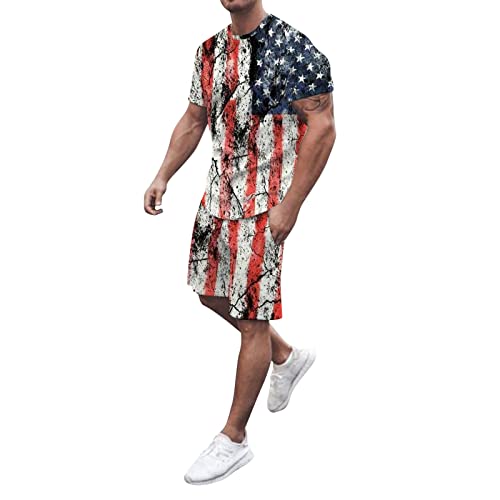 Yiartion Sexy Anzug Für Herren Unabhängigkeitstag Flagge Frühling Sommer Freizeit Sport Bequeme atmungsaktive schweißabsorbierende Shorts Kurzarmanzug Jogginganzug Für Herren von Yiartion