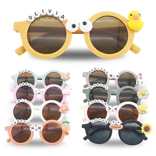 Yibairui Personalisierte Sonnenbrille für Mädchen & Jungen - benutzerdefinierte Namen runden Buchstaben Perlen, UV-Schutz Kinderbrille, perfekt für Outdoor-Aktivitäten von Yibairui