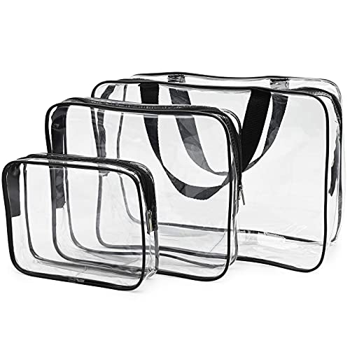 Kulturbeutel Transparent 3 Stück, PVC Kosmetiktasche Wasserdicht, Make-up Tasche Kosmetikbeutel Durchsichtig Reise Set Flugzeug Kulturtasche für Männer Männer, Frauen, Familie (Schwarz) von Yibang