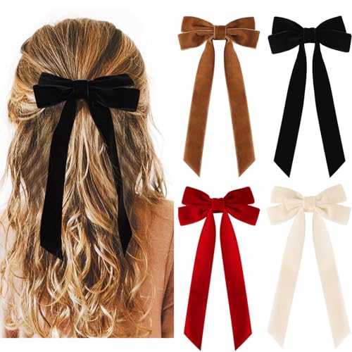 4PCS Samt Bögen Haarclip Band Zubehör Pferdeschwanz Halter Haarbogen für Frauen Mädchen Kleinkinder Teens Kids (Colour3) von Yibingkea