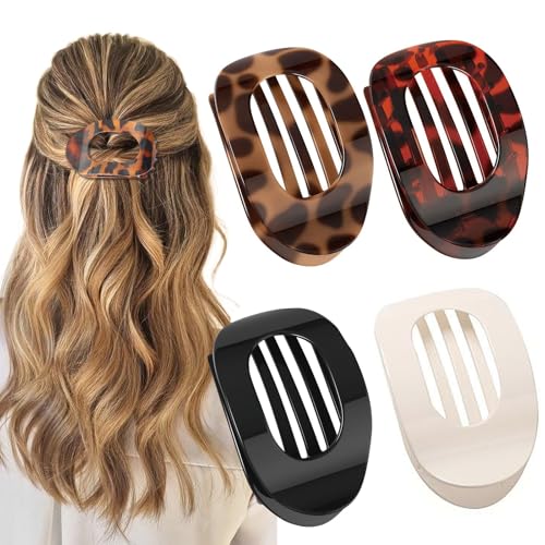 Flache Haarspangen für Damen, ergonomisch, gebogen, für dickes, dünnes, lockiges Haar, starker Halt, 4 Stück von Yibingkea