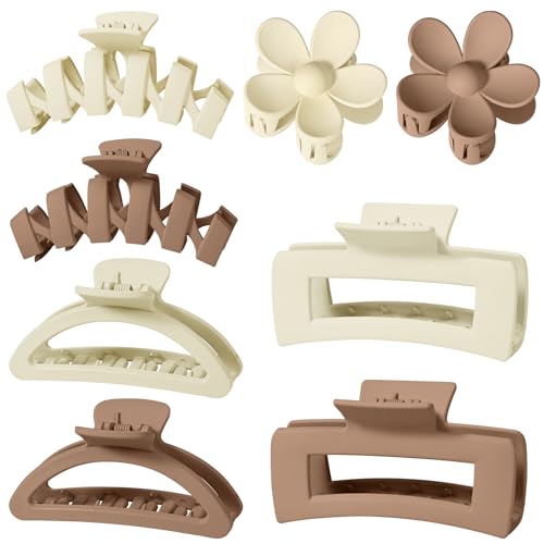 Große Haarklammern für Damen, Blumenklammern für dickes Haar, rutschfeste Haar-Accessoires mit verschiedenen Stilen, neutrale Farben, 8 Stück (Beige/Milchkaffee) von Yibingkea