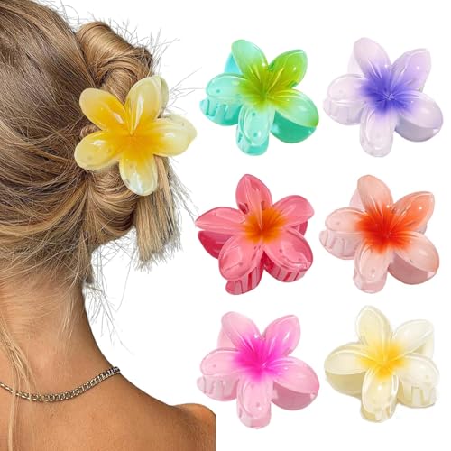 Haarklammer mit Blumen-Motiv für Frauen, adrette Blumen-Haarspange, hawaiianische Plumeria-Haarspange, Hawaii-Haarschmuck für dickes Haar, Geschenke für Frauen, Teenager, Mädchen, 6 Stück von Yibingkea