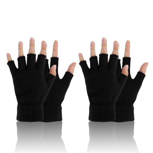 Fingerlose Handschuhe,Fingerlose Handschuhe Herren,Fingerless Gloves,Zwei Paare,Schwarz Und Schwarz,Winter Handschuhe Damen,Dünne Handschuhe Herren,Fingerhandschuhe Herren,Dünne Winterhandschuhe von Yicelerate