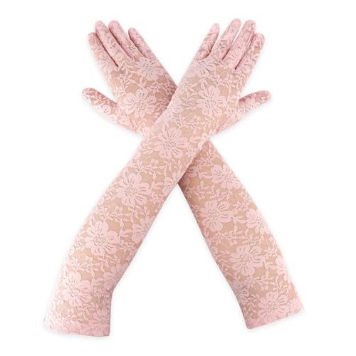 Spitzenhandschuhe Damen - Rose Retro Nylon Netz Handschuhe Mit Spitzen Fingerspitzen, Lange Halloween Fingerless Gloves von Yicelerate