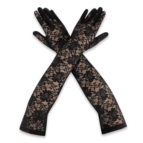 Spitzenhandschuhe Schwarz, Netzhandschuhe Halloween, Armstulpen Spitze, Lange Handschuhe Damen von Yicelerate
