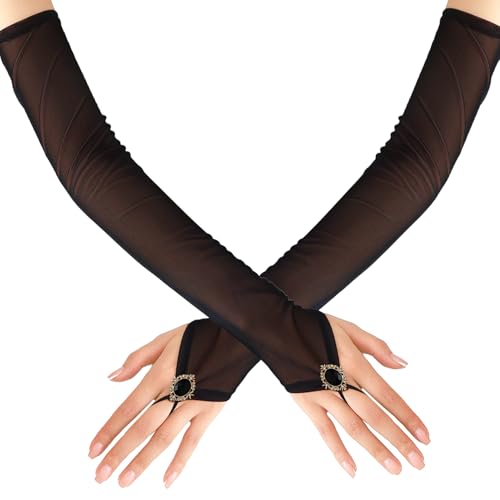 Yicelerate Seidenhandschuhe Schwarz,Damen Lange Oper Fingerlose Handschuhe Weich Elegant,Halloween Accessoires Damen - Für Halloween Kostüm,Hochzeit & Ball - Handschuhe Für Cosplay Und Abendkleid von Yicelerate