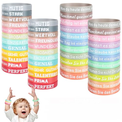 46 Stück Motivationsarmbänder Kinder, 20cm Silikonarmband auf Deutsch mit Positiven Sprüchen Mutmacher, Silikon Armbänder Mitbringsel Kindergeburtstag, Mutmacher Geschenk für Teenager Kollegen 46 Stück Motivationsarmbänder Kinder, 20cm Silikonarmband auf Deutsch mit Positiven Sprüchen Mutmacher, Silikon Armbänder Mitbringsel Kindergeburtstag, Mutmacher Geschenk für Teenager Kollegen von Yicenmy