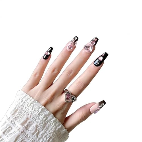 Yidai-Silu 10 Pcs 3D Handgefertigte Nagelflicken für künstliche Nägel, Press on Nails mit Kleber, Abnehmbare Mittel Lang Fingernägel Full Cover Kunstnägel, Akrylnägel Goth Schwarz für Frauen - X01 Yidai-Silu 10 Pcs 3D Handgefertigte Nagelflicken für künstliche Nägel, Press on Nails mit Kleber, Abnehmbare Mittel Lang Fingernägel Full Cover Kunstnägel, Akrylnägel Goth Schwarz für Frauen - X01 von Yidai-Silu