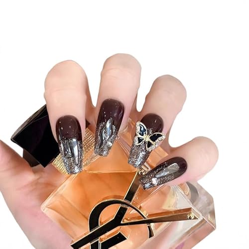 Yidai-Silu 10 Pcs 3D Handgefertigte Nagelflicken für künstliche Nägel, Press on Nails mit Kleber, Abnehmbare Mittel Lang Fingernägel Full Cover Kunstnägel, Akrylnägel Goth Schwarz für Frauen - 143 Yidai-Silu 10 Pcs 3D Handgefertigte Nagelflicken für künstliche Nägel, Press on Nails mit Kleber, Abnehmbare Mittel Lang Fingernägel Full Cover Kunstnägel, Akrylnägel Goth Schwarz für Frauen - 143 von Yidai-Silu