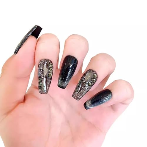 Yidai-Silu 10 Pcs 3D Handgefertigte Nagelflicken für künstliche Nägel, Press on Nails mit Kleber, Abnehmbare Mittel Lang Fingernägel Full Cover Kunstnägel, Akrylnägel Goth Schwarz für Frauen - 152 Yidai-Silu 10 Pcs 3D Handgefertigte Nagelflicken für künstliche Nägel, Press on Nails mit Kleber, Abnehmbare Mittel Lang Fingernägel Full Cover Kunstnägel, Akrylnägel Goth Schwarz für Frauen - 152 von Yidai-Silu