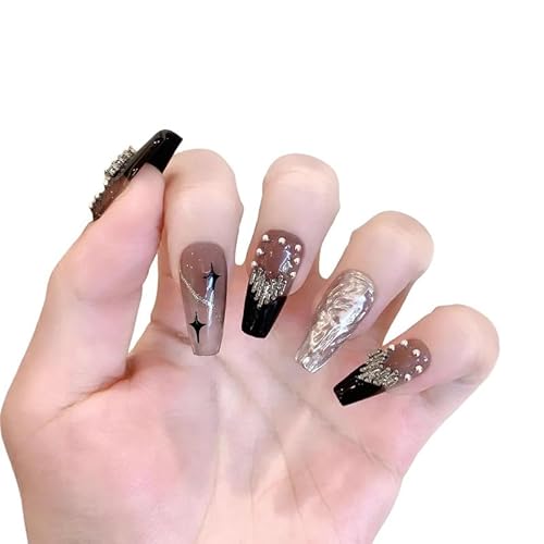 Yidai-Silu 10 Pcs 3D Handgefertigte Nagelflicken für künstliche Nägel, Press on Nails mit Kleber, Abnehmbare Mittel Lang Fingernägel Full Cover Kunstnägel, Akrylnägel Goth Schwarz für Frauen - 159 Yidai-Silu 10 Pcs 3D Handgefertigte Nagelflicken für künstliche Nägel, Press on Nails mit Kleber, Abnehmbare Mittel Lang Fingernägel Full Cover Kunstnägel, Akrylnägel Goth Schwarz für Frauen - 159 von Yidai-Silu
