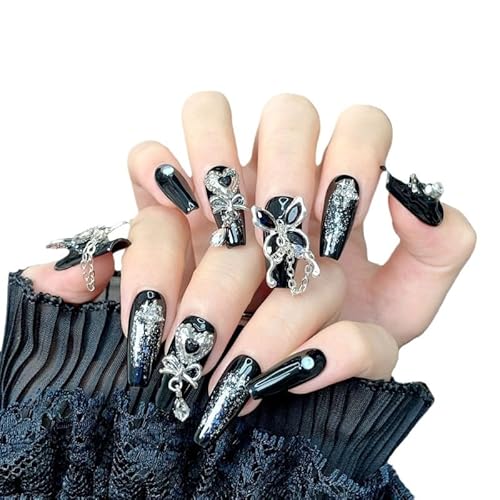 Yidai-Silu 10 Pcs 3D Handgefertigte Nagelflicken für künstliche Nägel, Press on Nails mit Kleber, Abnehmbare Mittel Lang Fingernägel Full Cover Kunstnägel, Akrylnägel Goth Schwarz für Frauen - K11 Yidai-Silu 10 Pcs 3D Handgefertigte Nagelflicken für künstliche Nägel, Press on Nails mit Kleber, Abnehmbare Mittel Lang Fingernägel Full Cover Kunstnägel, Akrylnägel Goth Schwarz für Frauen - K11 von Yidai-Silu