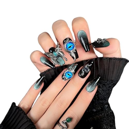 Yidai-Silu 10 Pcs 3D Handgefertigte Nagelflicken für künstliche Nägel, Press on Nails mit Kleber, Abnehmbare Mittel Lang Fingernägel Full Cover Kunstnägel, Akrylnägel Goth Schwarz für Frauen - TM01 Yidai-Silu 10 Pcs 3D Handgefertigte Nagelflicken für künstliche Nägel, Press on Nails mit Kleber, Abnehmbare Mittel Lang Fingernägel Full Cover Kunstnägel, Akrylnägel Goth Schwarz für Frauen - TM01 von Yidai-Silu