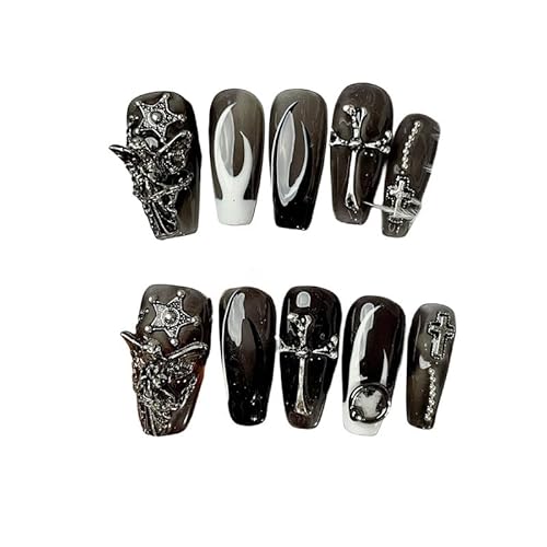 Yidai-Silu 10 Pcs 3D Handgefertigte Nagelflicken für künstliche Nägel, Press on Nails mit Kleber, Abnehmbare Mittel Lang Fingernägel Full Cover Kunstnägel, Akrylnägel Goth Schwarz für Frauen - S21 Yidai-Silu 10 Pcs 3D Handgefertigte Nagelflicken für künstliche Nägel, Press on Nails mit Kleber, Abnehmbare Mittel Lang Fingernägel Full Cover Kunstnägel, Akrylnägel Goth Schwarz für Frauen - S21 von Yidai-Silu