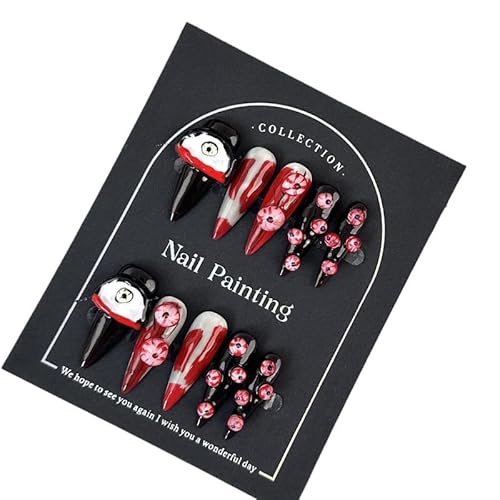 Yidai-Silu 3D Handgemachte Halloween Nägel Künstliche Fingernägel - 10 Pcs Medium Press on Nails Almond Einzelstück Kunstnägel Zum Aufkleben Nägel Zum Aufkleben für Frauen Mädchen - YW008 Yidai-Silu 3D Handgemachte Halloween Nägel Künstliche Fingernägel - 10 Pcs Medium Press on Nails Almond Einzelstück Kunstnägel Zum Aufkleben Nägel Zum Aufkleben für Frauen Mädchen - YW008 von Yidai-Silu