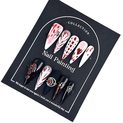 Yidai-Silu 3D Handgemachte Halloween Nägel Künstliche Fingernägel - 10 Pcs Medium Press on Nails Almond Einzelstück Kunstnägel Zum Aufkleben Nägel Zum Aufkleben für Frauen Mädchen - YW011 Yidai-Silu 3D Handgemachte Halloween Nägel Künstliche Fingernägel - 10 Pcs Medium Press on Nails Almond Einzelstück Kunstnägel Zum Aufkleben Nägel Zum Aufkleben für Frauen Mädchen - YW011 von Yidai-Silu
