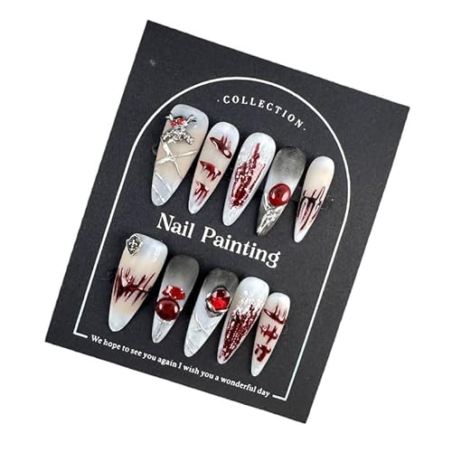 Yidai-Silu 3D Handgemachte Halloween Nägel Künstliche Fingernägel - 10 Pcs Medium Press on Nails Almond Einzelstück Kunstnägel Zum Aufkleben Nägel Zum Aufkleben für Frauen Mädchen - YW012 Yidai-Silu 3D Handgemachte Halloween Nägel Künstliche Fingernägel - 10 Pcs Medium Press on Nails Almond Einzelstück Kunstnägel Zum Aufkleben Nägel Zum Aufkleben für Frauen Mädchen - YW012 von Yidai-Silu