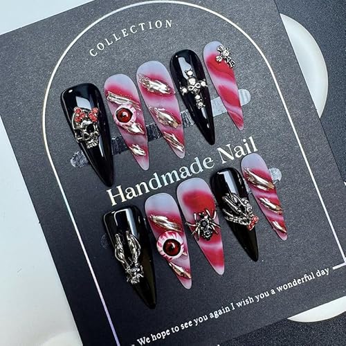 Yidai-Silu 3D Handgemachte Halloween Nägel Künstliche Fingernägel - 10 Pcs Medium Press on Nails Almond Einzelstück Kunstnägel Zum Aufkleben Nägel Zum Aufkleben für Frauen Mädchen - YW027 Yidai-Silu 3D Handgemachte Halloween Nägel Künstliche Fingernägel - 10 Pcs Medium Press on Nails Almond Einzelstück Kunstnägel Zum Aufkleben Nägel Zum Aufkleben für Frauen Mädchen - YW027 von Yidai-Silu