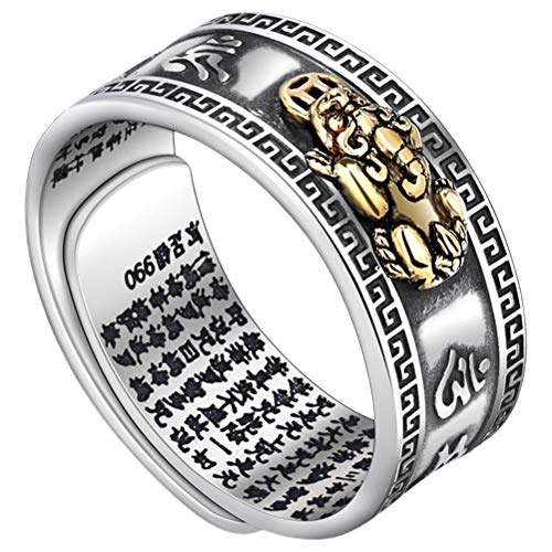 Yidoo 99 Silber FENG Shui PIXIU Mani Amulett Lucky Wealth Buddhistischer Herz-Sutra-Ring für Männer Frauen Öffnung Verstellbarer Mantra-Amulett-Ring Yidoo 99 Silber FENG Shui PIXIU Mani Amulett Lucky Wealth Buddhistischer Herz-Sutra-Ring für Männer Frauen Öffnung Verstellbarer Mantra-Amulett-Ring von Yidoo