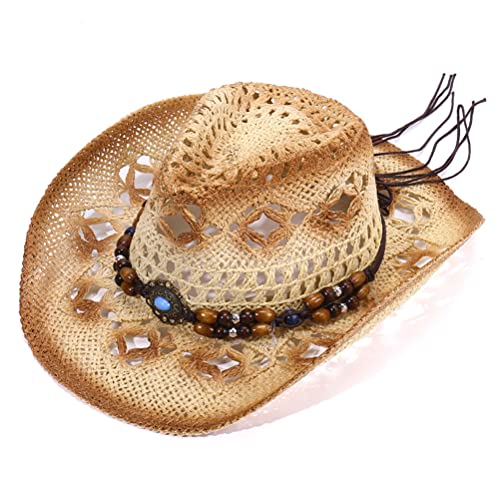 Yidoo Strohhut Cowgirl Hut Cowboyhut mit flexiblem innerem Stroh-Westernhut von Yidoo