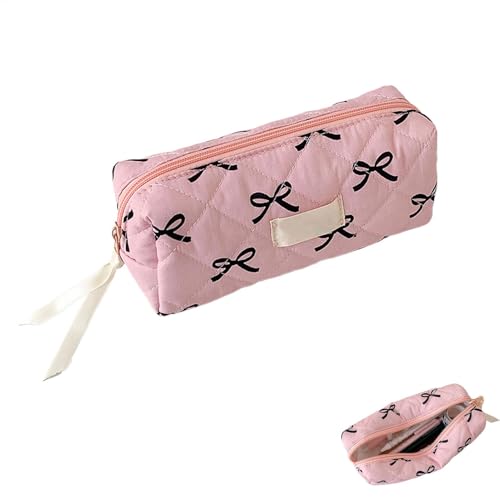 Schminktasche mit Schleife, Federmäppchen mit Schleife, Schleife Make-up Tasche mit Geräumigem Design, Multifunktionale Stiftebox mit Reißverschluss, Gestepptes Federmäppchen mit Reißverschluss von Yidueace