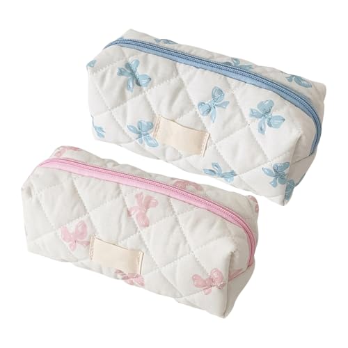Yidueace 2pcs Federmäppchen Mit Schleife, Mäppchen Aesthetic Federmappe Mit Reißverschluss, Multifunktionale Stiftebox Kosmetikaufbewahrung, Geeignet Für Mädchen Und Erwachsene Frauen, 20x8x8cm von Yidueace