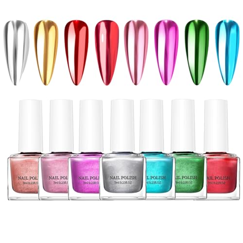 Yidueace Spiegel Nagellack | Schnelllufttrocknender Nagellack Mit Spiegeleffekt Gel,8 Farben Langanhaltender Lack Für Frauen Zu Hause Salon Party Hochzeit Urlaub von Yidueace