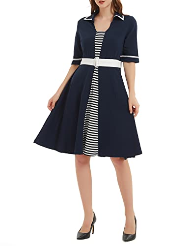 Yieks Damen 50er Jahre Kleider Vintage Festlich Marine Matrosen Kleid Sommer Party, Marinenblau Gr. 44 Yieks Damen 50er Jahre Kleider Vintage Festlich Marine Matrosen Kleid Sommer Party, Marinenblau Gr. 44 von Yieks