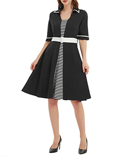 Yieks Damen 50er Jahre Kleider Vintage Festlich Marine Matrosen Kleid Sommer Party, Schwarz Gr. 40 Yieks Damen 50er Jahre Kleider Vintage Festlich Marine Matrosen Kleid Sommer Party, Schwarz Gr. 40 von Yieks
