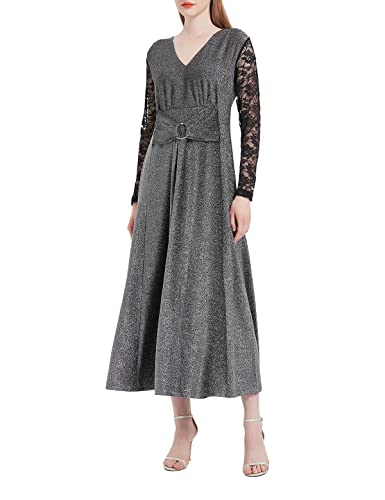Yieks Damen Kleid Elegant Maxikleid Glitzer Kleider Partykleid Festlich Lang V-Ausschnitt Spitzen Langarm, Schwarz, Größe M Yieks Damen Kleid Elegant Maxikleid Glitzer Kleider Partykleid Festlich Lang V-Ausschnitt Spitzen Langarm, Schwarz, Größe M von Yieks