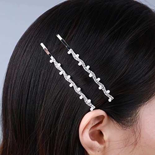 Yienate 2Pc Vintage Perle Haarspangen Pin Barrette Französisch Braut Kristall Bar Seite Haarspangen Rutschfest Starke Feste Haarnadel Silber Funkelnde Glitzer Strass Bobby Pins Haarschmuck Für Frauen von Yienate