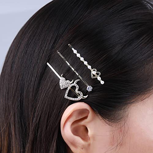 Yienate 3 Packung Perle Strass Haarspangen Haar Barrettes Französisch Braut Perle Bar Seite Haarspangen Nicht Rutschen Festen Haarnadel Funkelnd Herz Kristall Bobby Pin Haar Halter Zubehör Für Frauen von Yienate