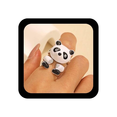 Yienate 3pcs Silber Panda Ringe Niedlich Einstellbar Panda Ring Stapelbar Finger Band Ringe Offen Panda Tier Ring Für Frauen von Yienate