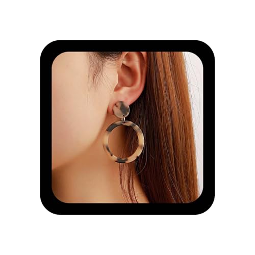 Yienate Acryl Leopard Druck Baumeln Ohrringe - Geometrische Aussage Ohrringe, Gesprenkelt Hoop Tropfen, Harz Punkt Stud Felsen Abschlussball Schmuck Für Frauen Mädchen von Yienate