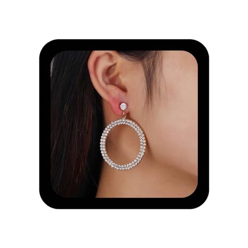 Yienate Anweisung Kristall Reif Baumeln Ohrringe Mode Braut Strass Reif Tropfen Ohrringe Leicht Große Kreis Kristall Ohrringe Silber Funkelnden Kristall Prom Ohrringe Schmuck Für Frauen Und Mädchen von Yienate