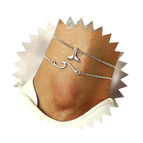 Yienate Böhmische Wellen Wal Schwanz Anhänger Fußkettchen Armband mehrlagig Fußkette Strand Layered Fußkettchen Fußschmuck für Frauen und Mädchen (Gold) von Yienate